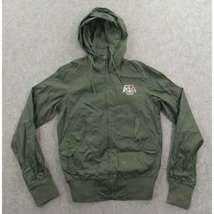 Schott Bros Jacket Mens Small Green Windbreaker Hooded Logo Military Full Zip